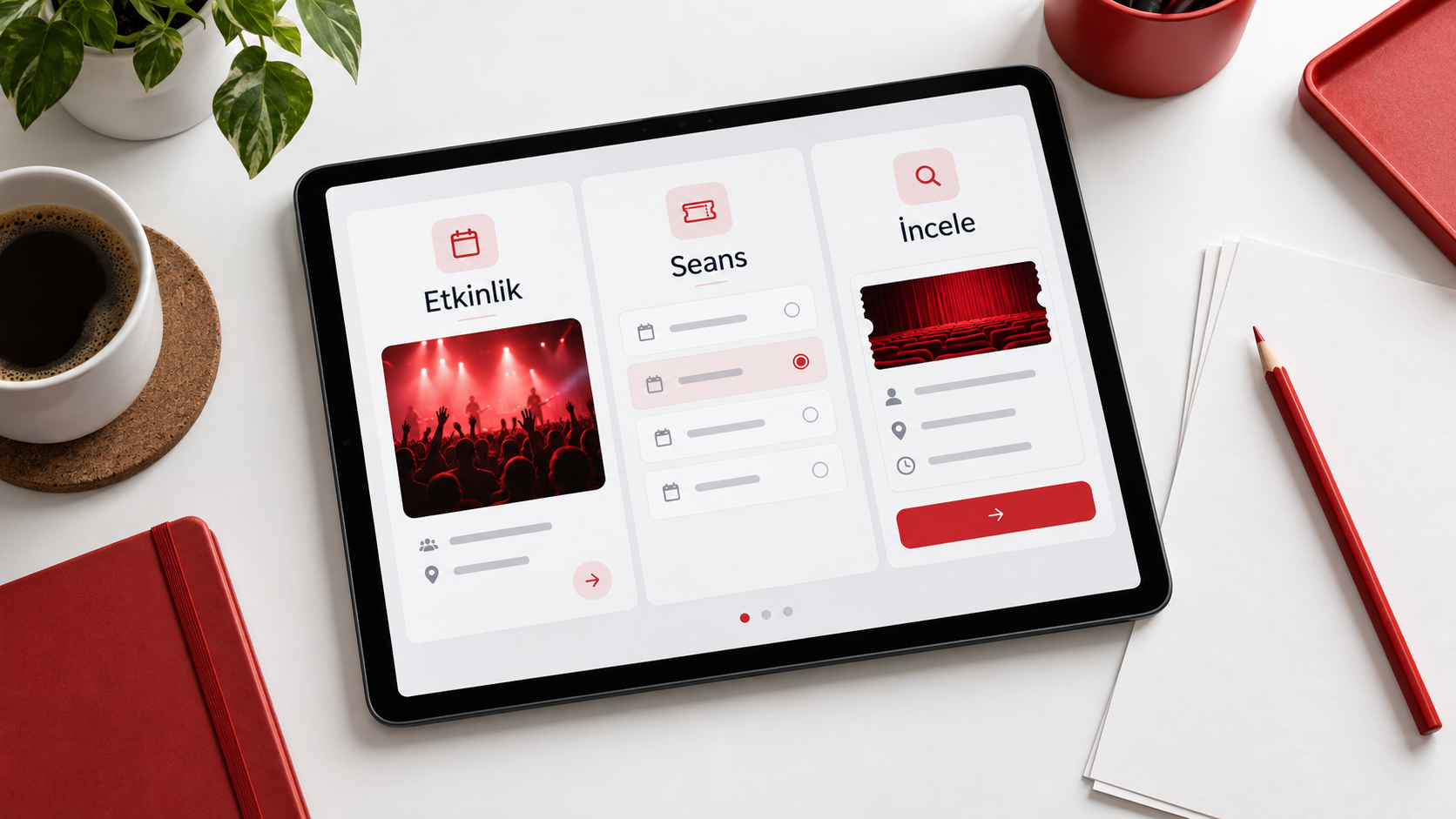R Event yazılım deneyimi · temsili mockup