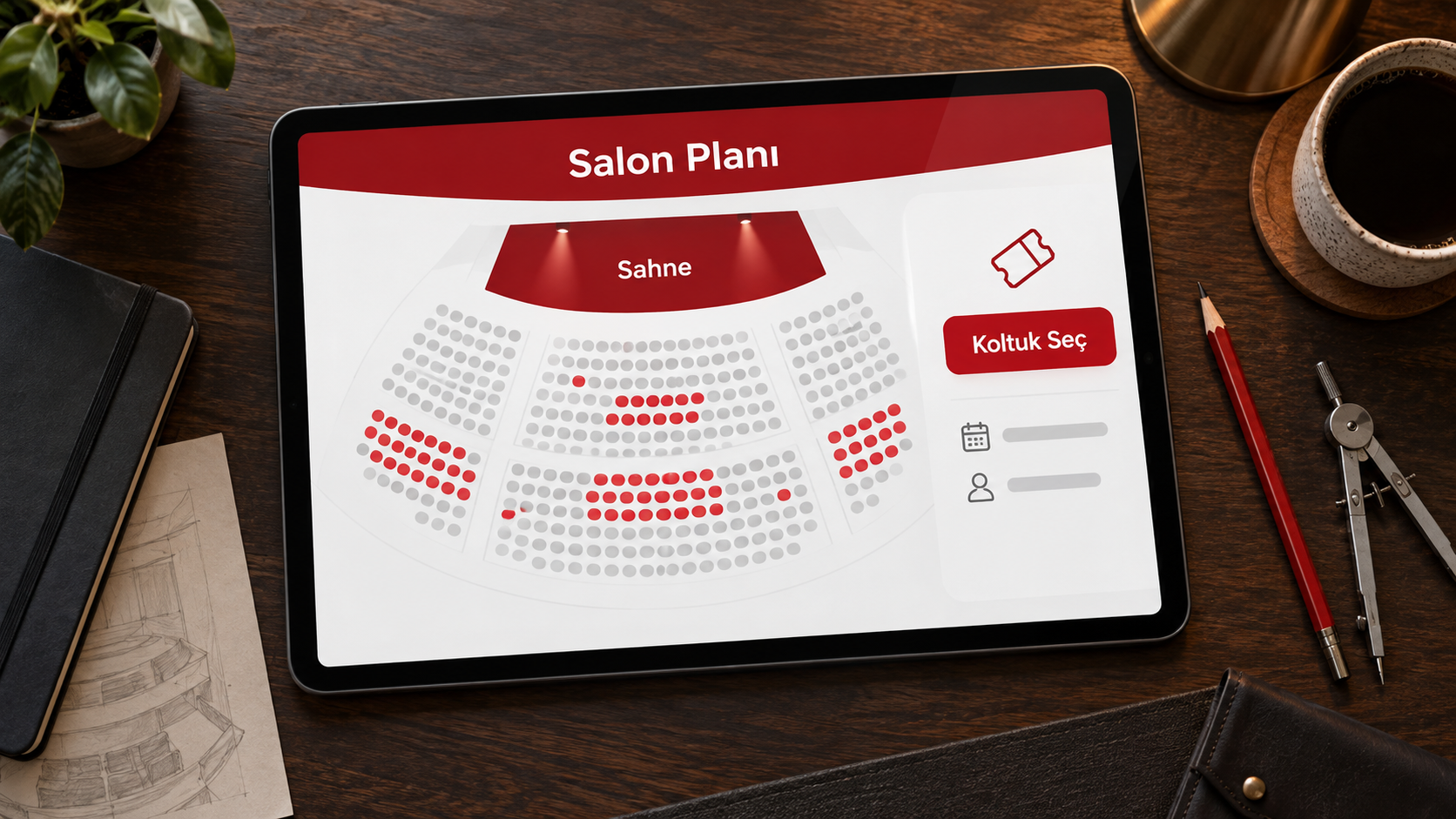 R Event yazılım deneyimi · temsili mockup