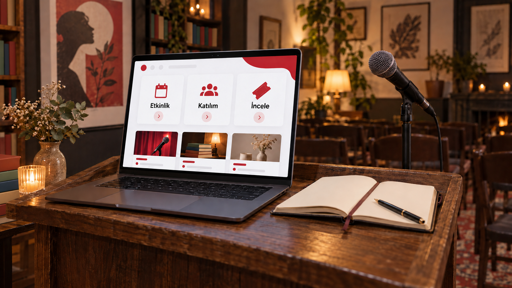 R Event yazılım deneyimi · temsili mockup